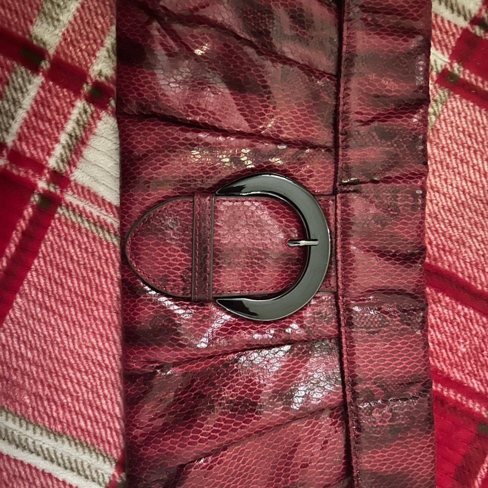 Red Snakeskin clutch with Black Buckle